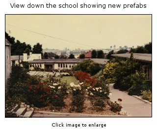 View down the school showing the new prefabs  built 1948